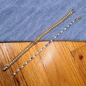 x2 vintage gold tone and rhinestone costume bracelets